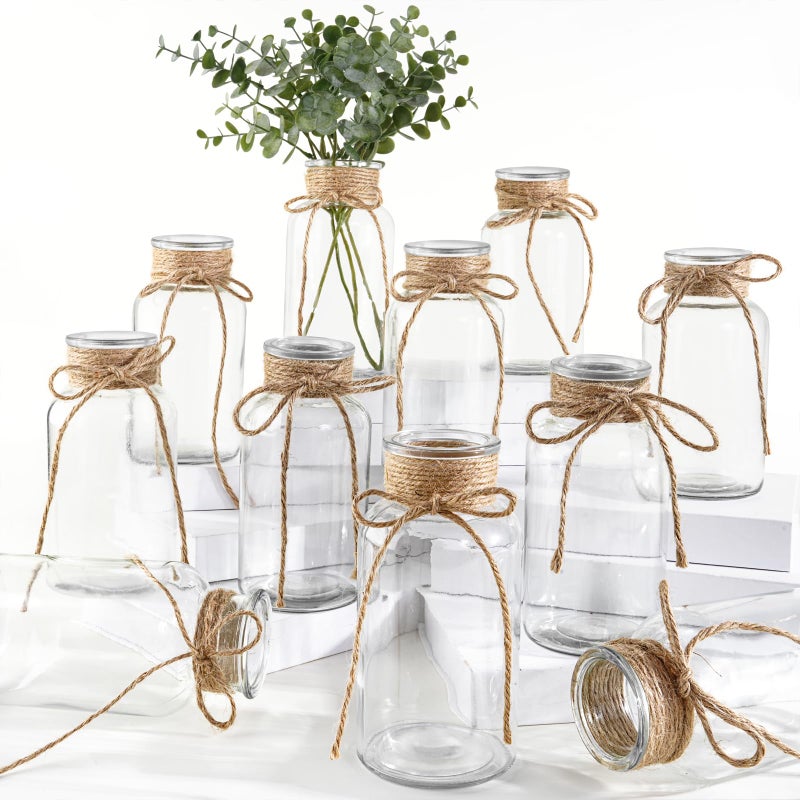 ASHELYULLA Vintage Glass Vases for Flowers, Set of 12 Clear Vases for Farmhouse Wedding Centerpiece Cylinder Bottle for Reception Table Decoration Home Decor Floral Arrangements - Image 1