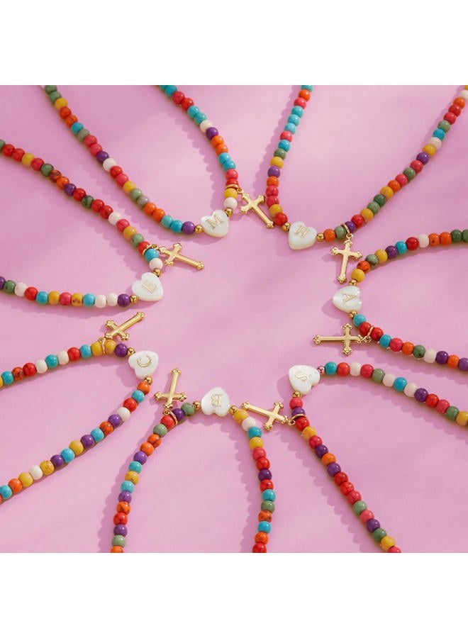 Sanyaa Cross Initial Heart Necklace Colorful Beaded First Communion Baptism Gifts Choker Necklace for Women Girls (Cross #1, S) - Image 3