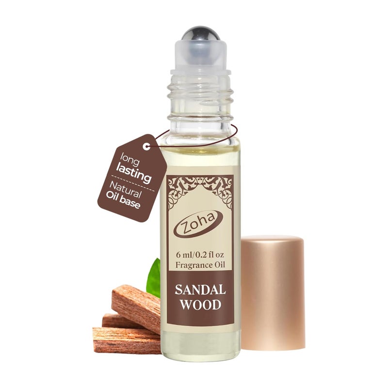 Zoha Sandal Wood - Sandal Wood Perfume for Women and Men, Skin-Friendly, Alcohol-Free Perfume Oil, Travel Size Clean Parfum, 6ml Roller