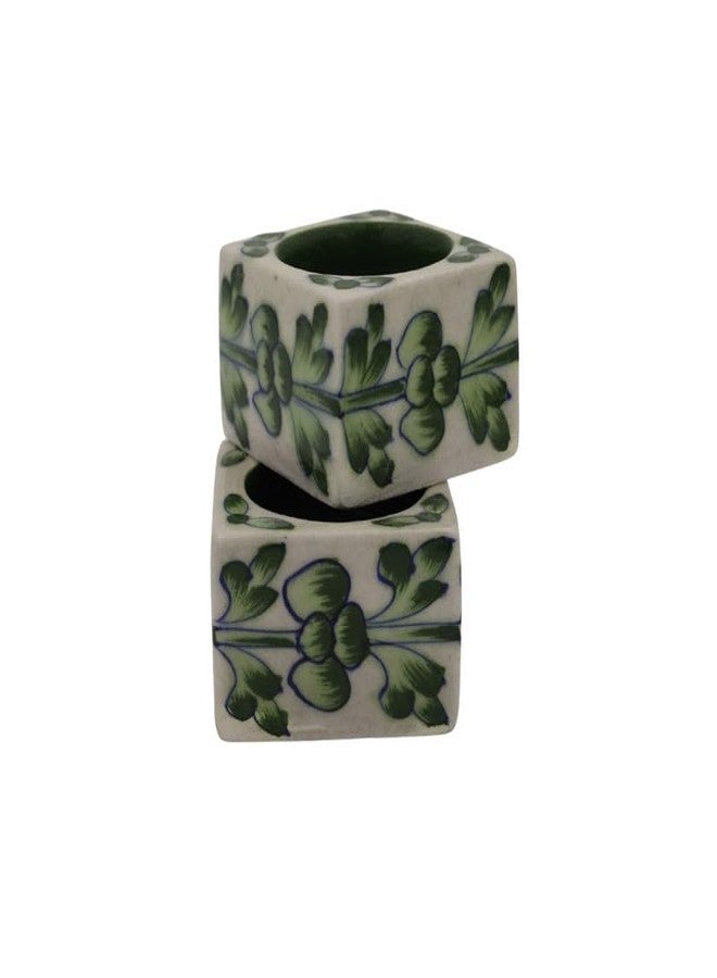 Natriel Set of 2 Handmade Blue Pottery Luxury Candle Holders Diwali Decoration Items for Home Decor Christmas and Diwali Gifts Hand Painted Premium Ambience (3 cm x 6 cm) (Design-08) - Image 3
