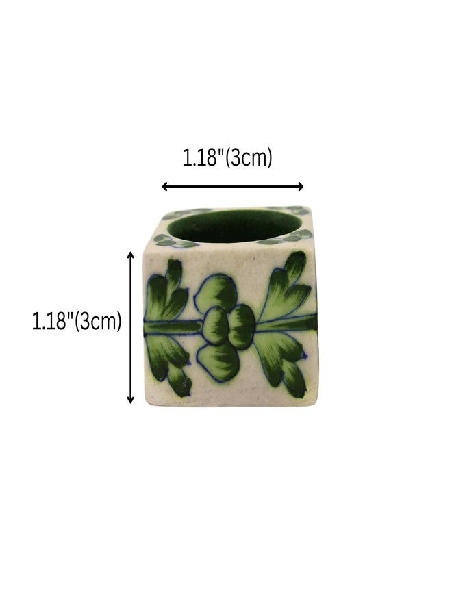 Natriel Set of 2 Handmade Blue Pottery Luxury Candle Holders Diwali Decoration Items for Home Decor Christmas and Diwali Gifts Hand Painted Premium Ambience (3 cm x 6 cm) (Design-08) - Image 2