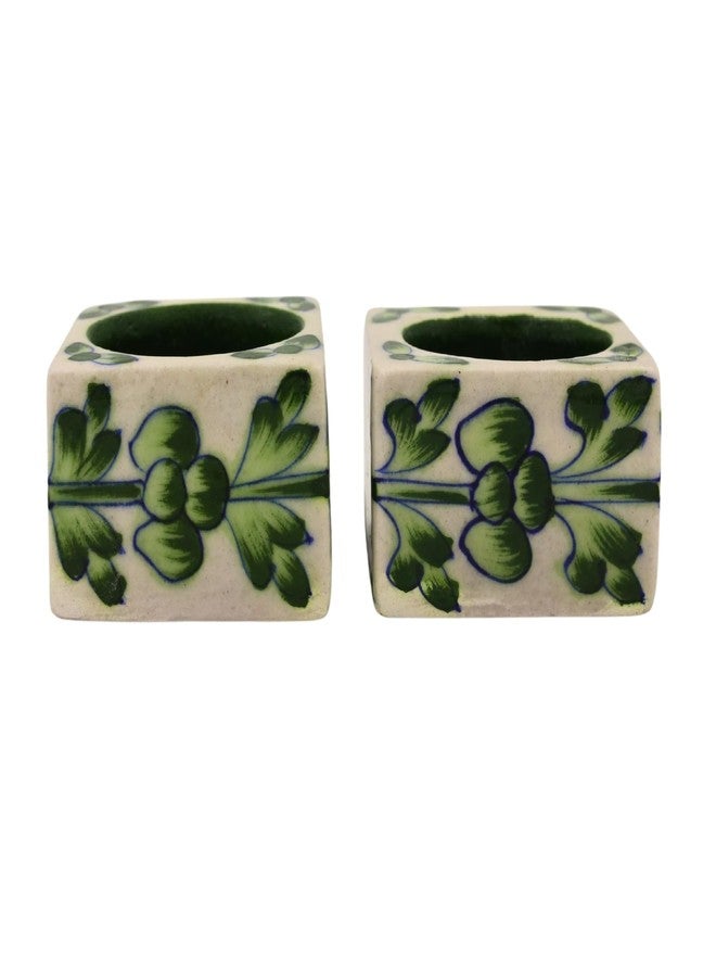 Natriel Set of 2 Handmade Blue Pottery Luxury Candle Holders Diwali Decoration Items for Home Decor Christmas and Diwali Gifts Hand Painted Premium Ambience (3 cm x 6 cm) (Design-08) - Image 5