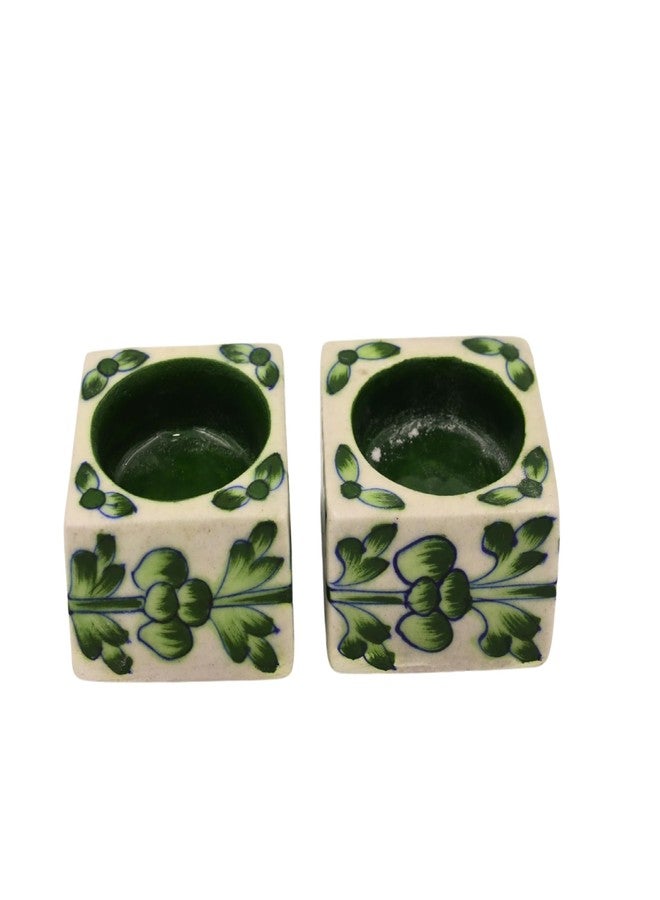 Natriel Set of 2 Handmade Blue Pottery Luxury Candle Holders Diwali Decoration Items for Home Decor Christmas and Diwali Gifts Hand Painted Premium Ambience (3 cm x 6 cm) (Design-08) - Image 4