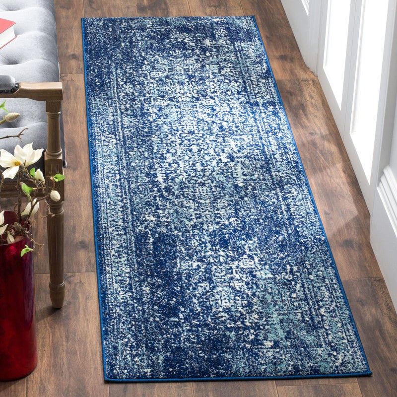 SAFAVIEH Evoke Collection Runner Rug 22 x 7 Navy Ivory Oriental Distressed Design NonShedding Easy Care Ideal for High Traffic Areas in Living Room Bedroom EVK256A