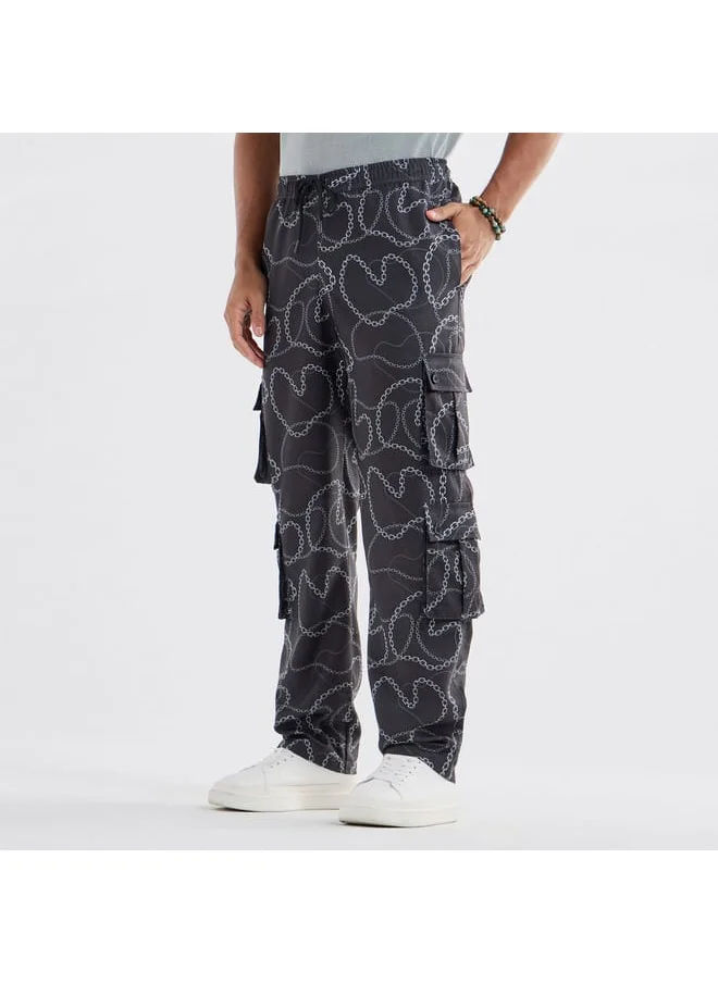 FAV Printed Regular Fit Cargo Pants with Drawstring Closure and Pockets