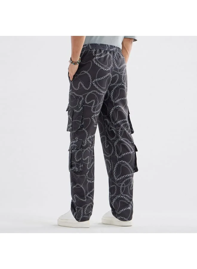 Splash FAV Printed Regular Fit Cargo Pants with Drawstring Closure and Pockets