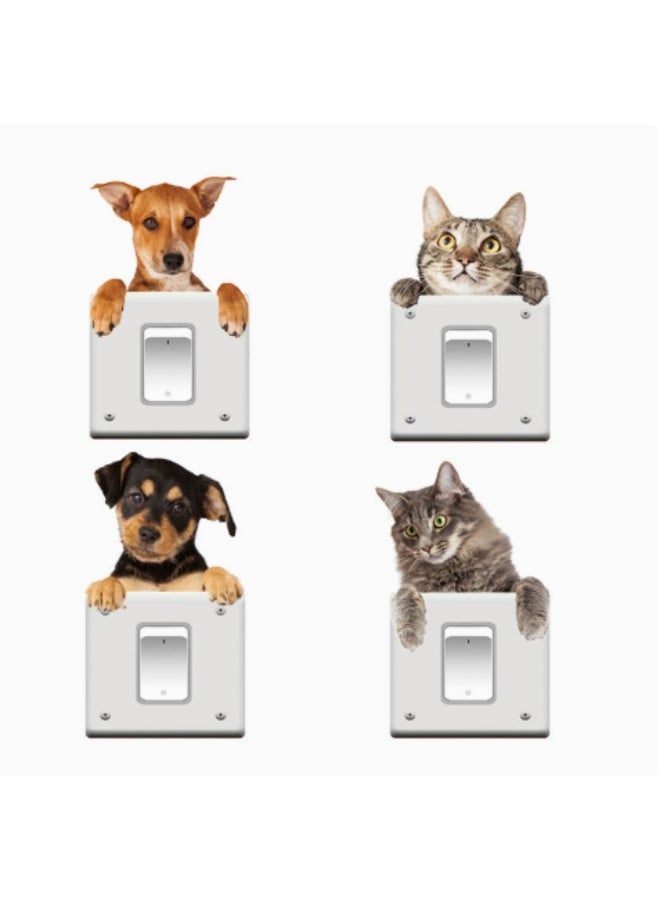 4 Pack Cute Cat Dog Light Switch Wall Stickers, 9 × 9.2 cm Funny Pet Animal Switch Panel Decals, Self-Adhesive Removable Wall Art Decor, Cartoon Puppy Kitten Vinyl Wall Decoration for Bedroom Kids Room Home Decor - Image 2