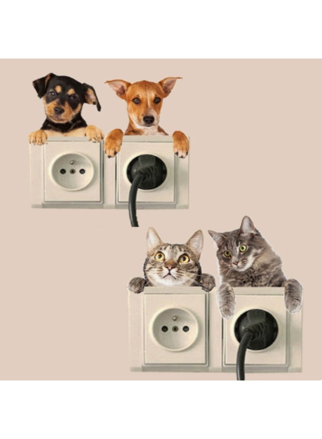 4 Pack Cute Cat Dog Light Switch Wall Stickers, 9 × 9.2 cm Funny Pet Animal Switch Panel Decals, Self-Adhesive Removable Wall Art Decor, Cartoon Puppy Kitten Vinyl Wall Decoration for Bedroom Kids Room Home Decor - Image 1