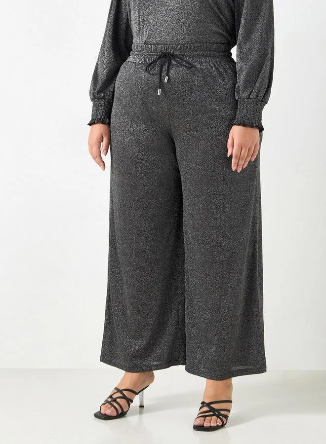 Ulla Popken Plus Size Ulla Popken Textured Pants with Drawstring Closure