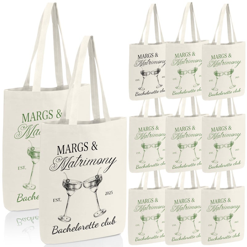 Jiytivity 12 Pcs Margs and Matrimony Bachelorette Bags Beach Bachelorette Tote Bag Bridesmaid Tote Bag for Bridesmaid Bridal Shower Wedding Birthday Tote Bride Beach Canvas Bag Coastal Favor Supplies - Image 1