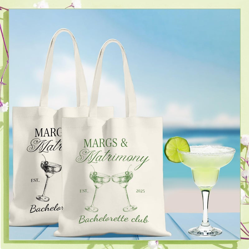 Jiytivity 12 Pcs Margs and Matrimony Bachelorette Bags Beach Bachelorette Tote Bag Bridesmaid Tote Bag for Bridesmaid Bridal Shower Wedding Birthday Tote Bride Beach Canvas Bag Coastal Favor Supplies - Image 3