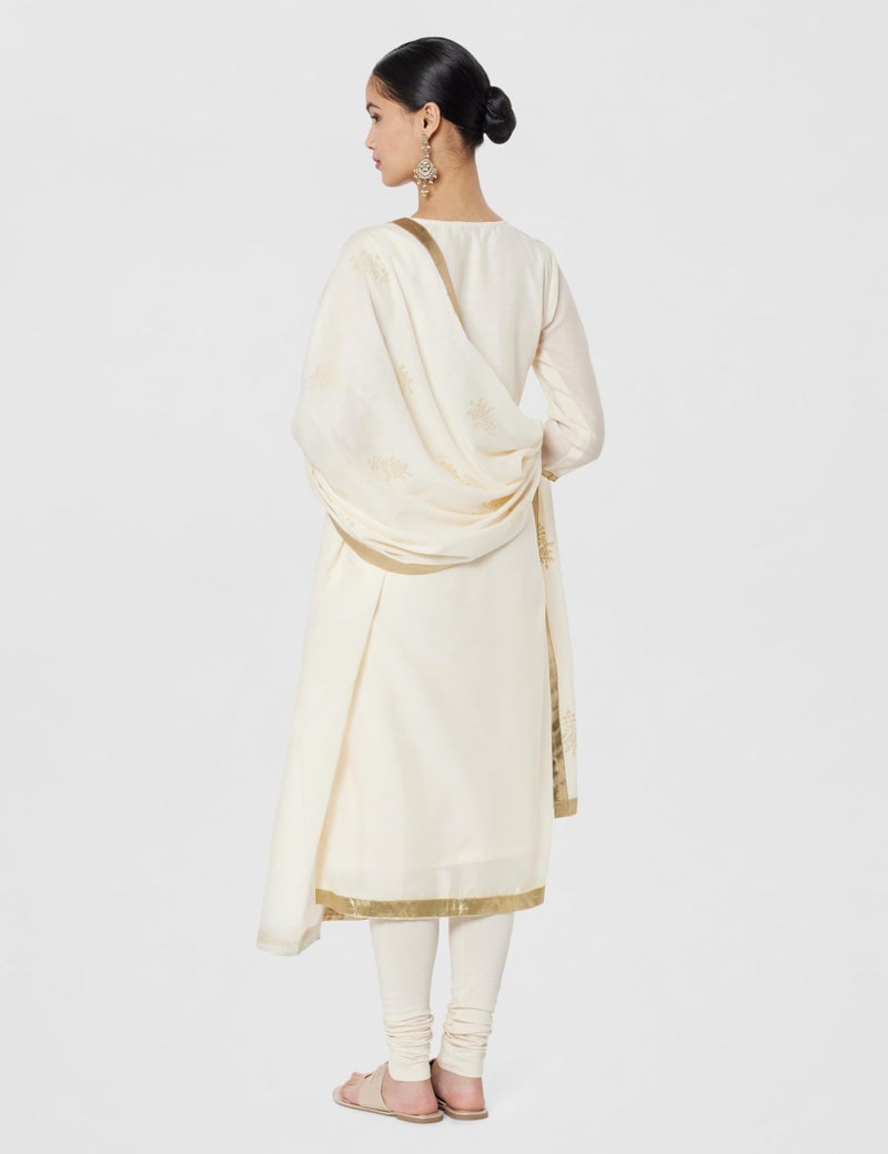 Biba Women Off White Poly Chanderi Fitted Kurta Set_36 - Image 3