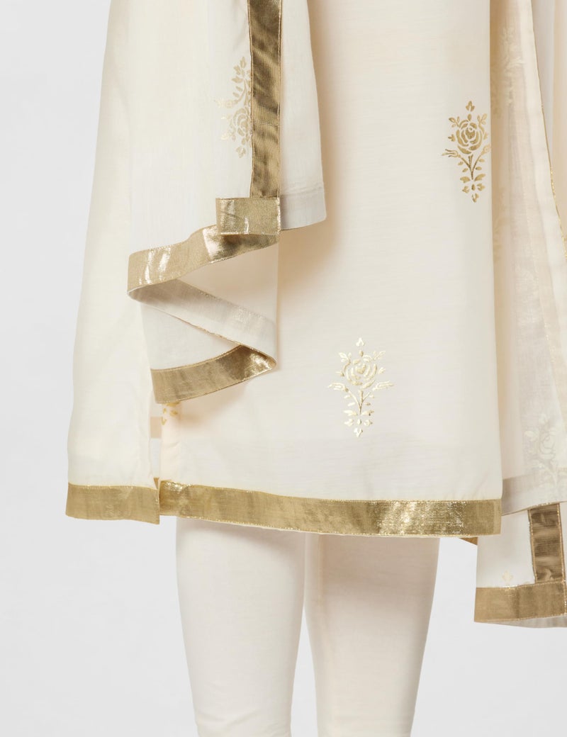 Biba Women Off White Poly Chanderi Fitted Kurta Set_36 - Image 5