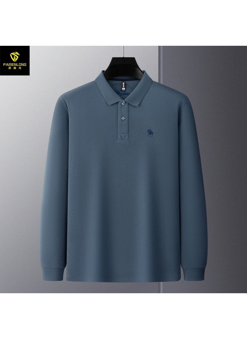 Generic - Paisley Dragon Embroidered Cotton Mens Polo Shirt 8686-fog Blue - Image 1