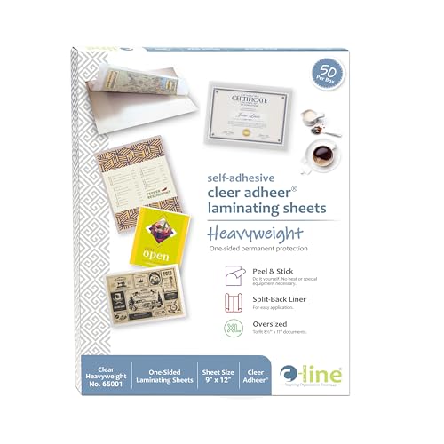 CLine Heavyweight Cleer Adheer Laminating Film Sheets Clear 9 x 12 Inches 50 per Box 65001