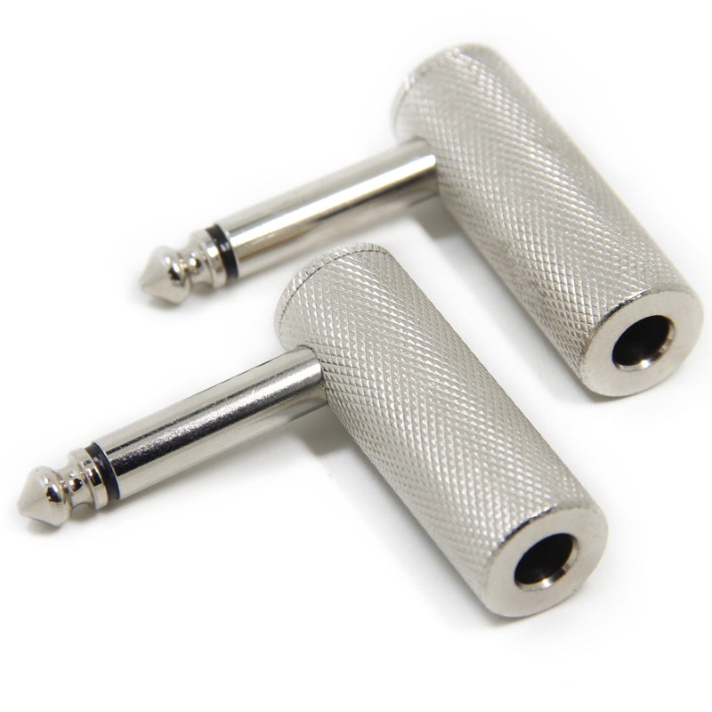 Ancable 2-Pack Premium 1/4 Inch Right Angle Guitar Cable Adapter, 6.35mm 1/4" TS Mono Male to Female Heavy Duty Metal Connector for V-Shape and Front Facing Jack Guitars - Image 1