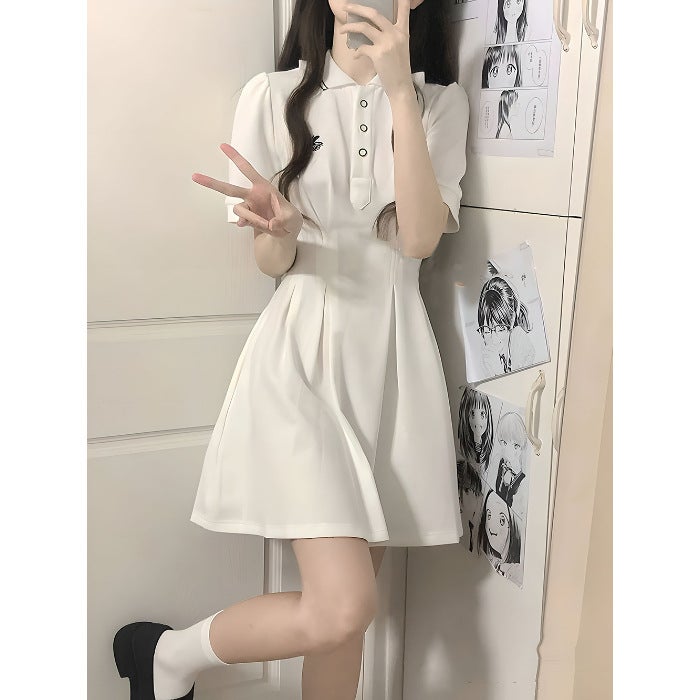 New Embroidered Colorblock Polo Dress Black - Image 2
