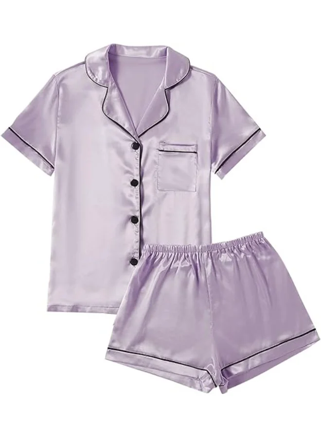 Caprisious Luxurious Women’s Satin Pajama Set – Short Sleeve Top & Shorts Sleepwear