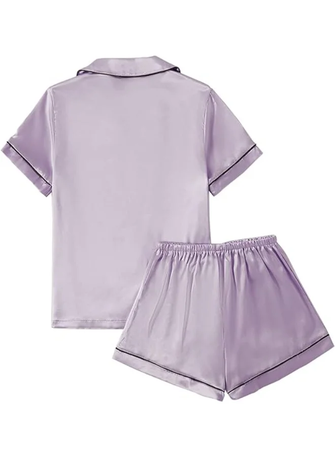 Caprisious Luxurious Women’s Satin Pajama Set – Short Sleeve Top & Shorts Sleepwear