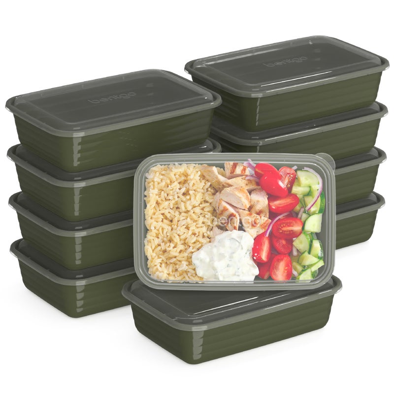 Bentgo 20Piece Lightweight Durable Reusable BPAFree 1Compartment Containers  Microwave Freezer Dishwasher Safe  Khaki Green
