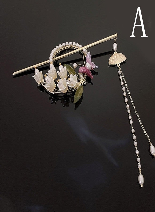 Ashkash Lily of the Valley Hair Clip - Elegant Chinese Style Pearl Tassel Hair Accessory for Women & Girls, Classical Back Head Hair Clip - Image 2