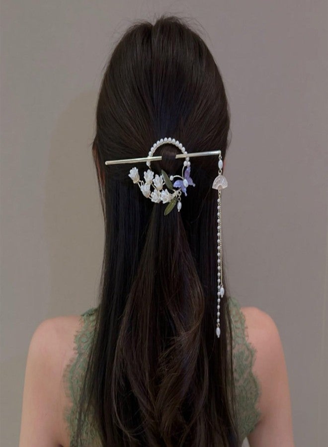 Ashkash Lily of the Valley Hair Clip - Elegant Chinese Style Pearl Tassel Hair Accessory for Women & Girls, Classical Back Head Hair Clip - Image 3