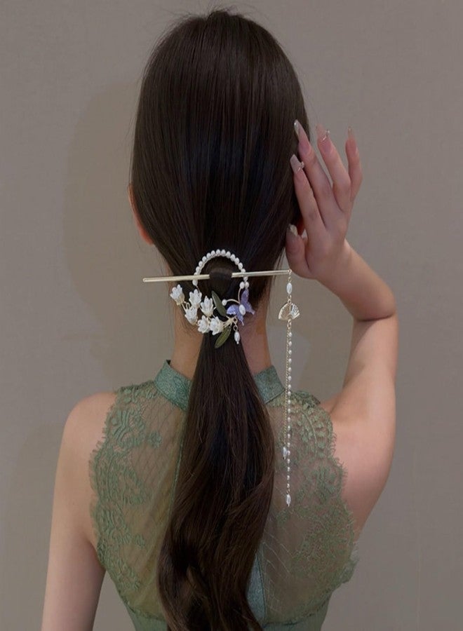 Ashkash Lily of the Valley Hair Clip - Elegant Chinese Style Pearl Tassel Hair Accessory for Women & Girls, Classical Back Head Hair Clip - Image 4