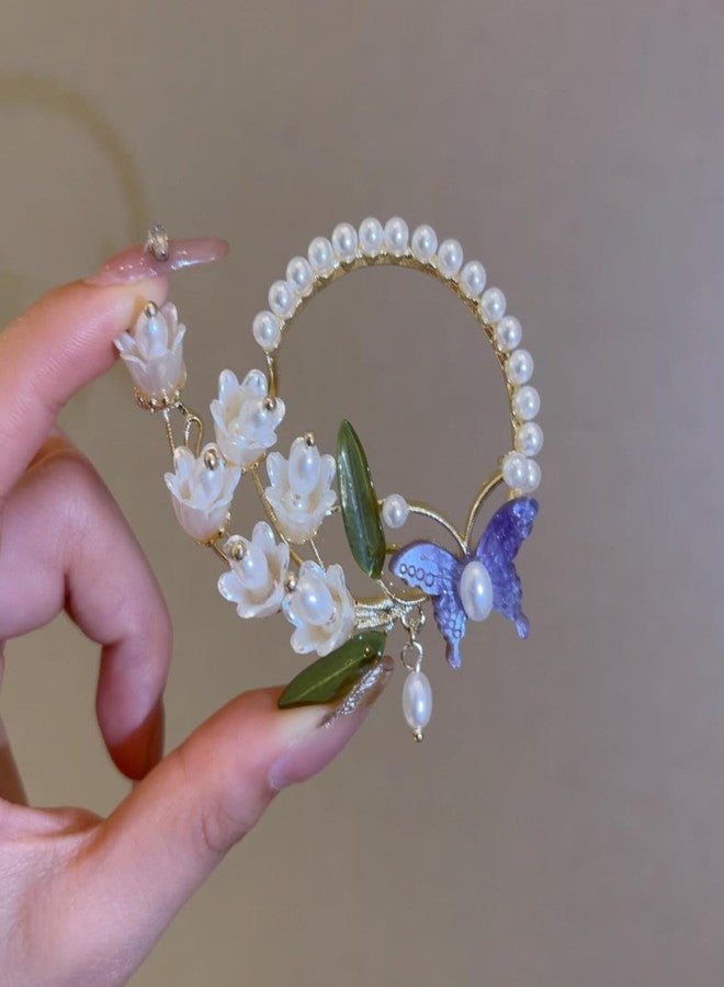 Ashkash Lily of the Valley Hair Clip - Elegant Chinese Style Pearl Tassel Hair Accessory for Women & Girls, Classical Back Head Hair Clip - Image 5