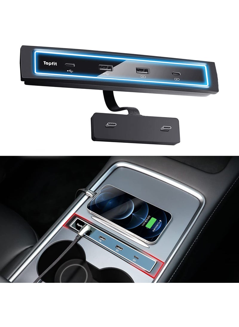 Topfit Topfit for Tesla 2021 2022 2023 2024 USB LED Hub Compatible Docking Station of Center Console Smart Sensor(Model 3 /Y)  - Image 1