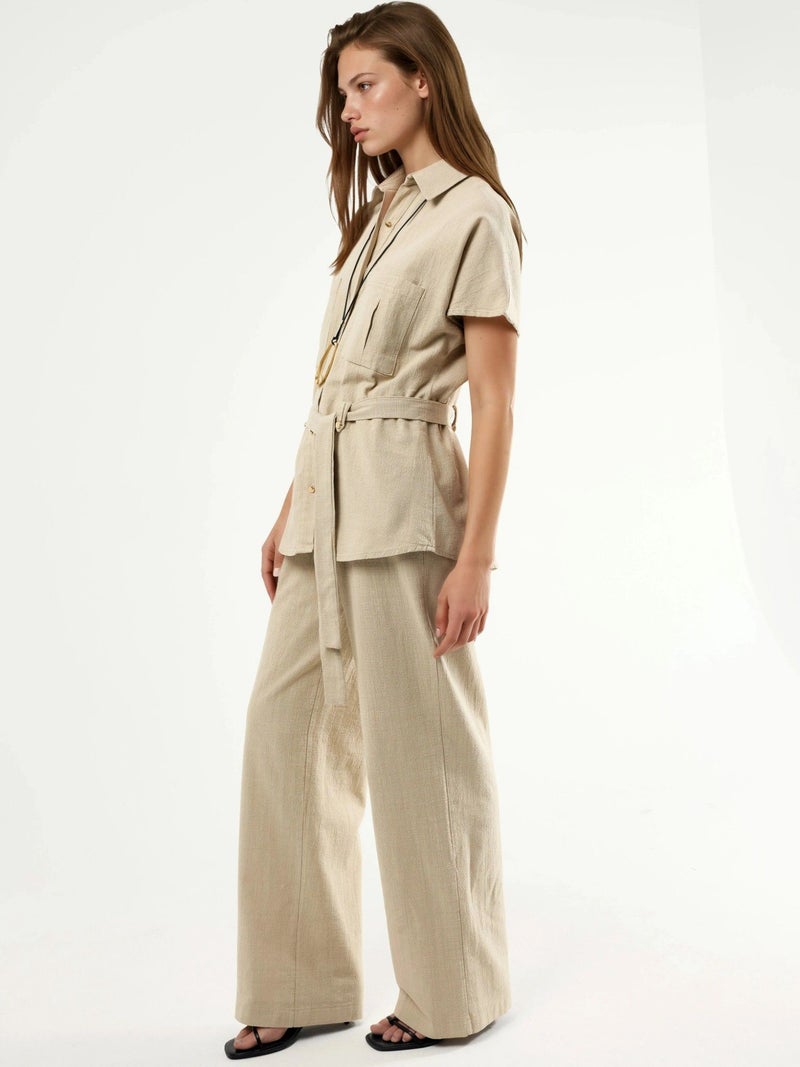 Qustyle QU STYLE Belted Mid Waist Wide Leg Two-Piece Co-ord Set - Image 4