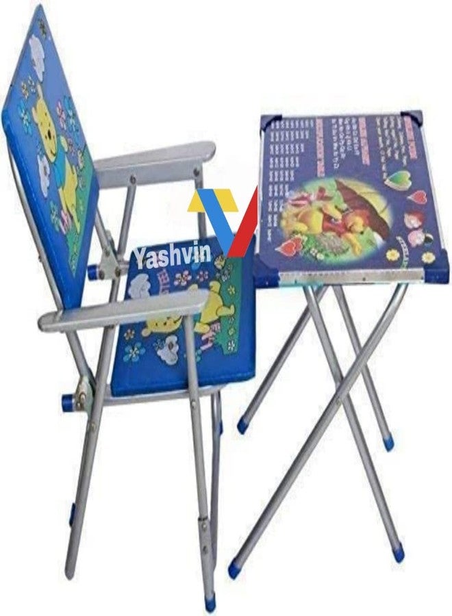 PS SHEVIN Trusted Study Desk Kids Table and Chair Set क ख ग,ABCD,1234 Cartoon Printed Rounded Edges Foldable Study Table and Chair Set for Kids Boy and Girl (Age 2 to 7 Year Old) (Design Vary)_ZA24 - Image 1