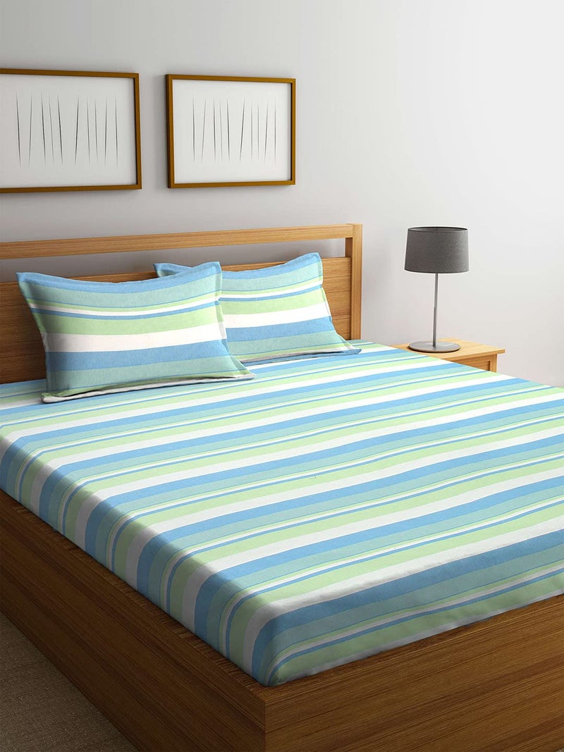 SHADES OF LIFE SHADES OF LIFE Amaze Handloom Stripped Cotton Blue Green Bed Sheet 250 TC1 Bedcover with 2 Pillow Covers for Double Bed Luxury Bedding Set Perfect for Home Decor Festive Gifting  - Image 2