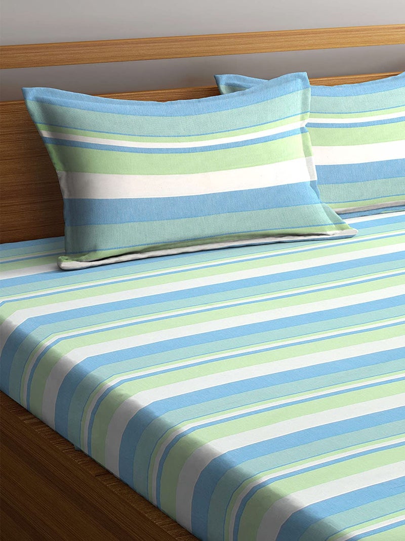 SHADES OF LIFE SHADES OF LIFE Amaze Handloom Stripped Cotton Blue Green Bed Sheet 250 TC1 Bedcover with 2 Pillow Covers for Double Bed Luxury Bedding Set Perfect for Home Decor Festive Gifting  - Image 3