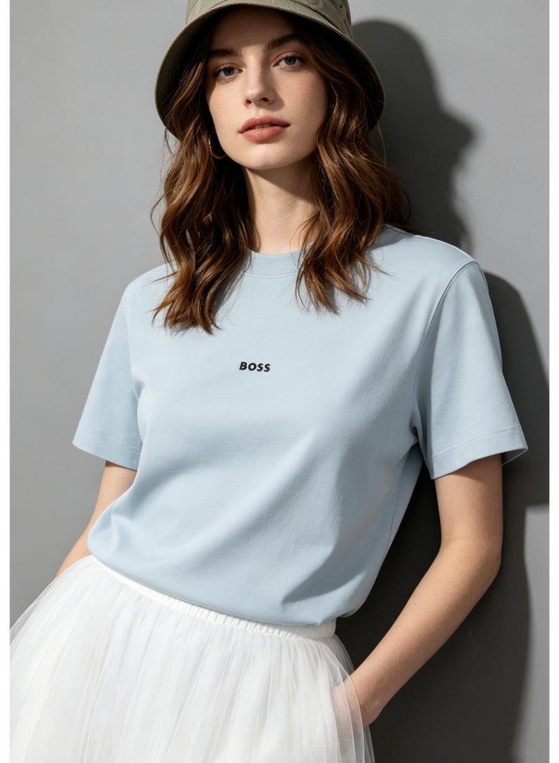 BOSS Unisex Loose Fit Cotton Crew Neck T-Shirt with Logo Print - Light Blue - Image 3