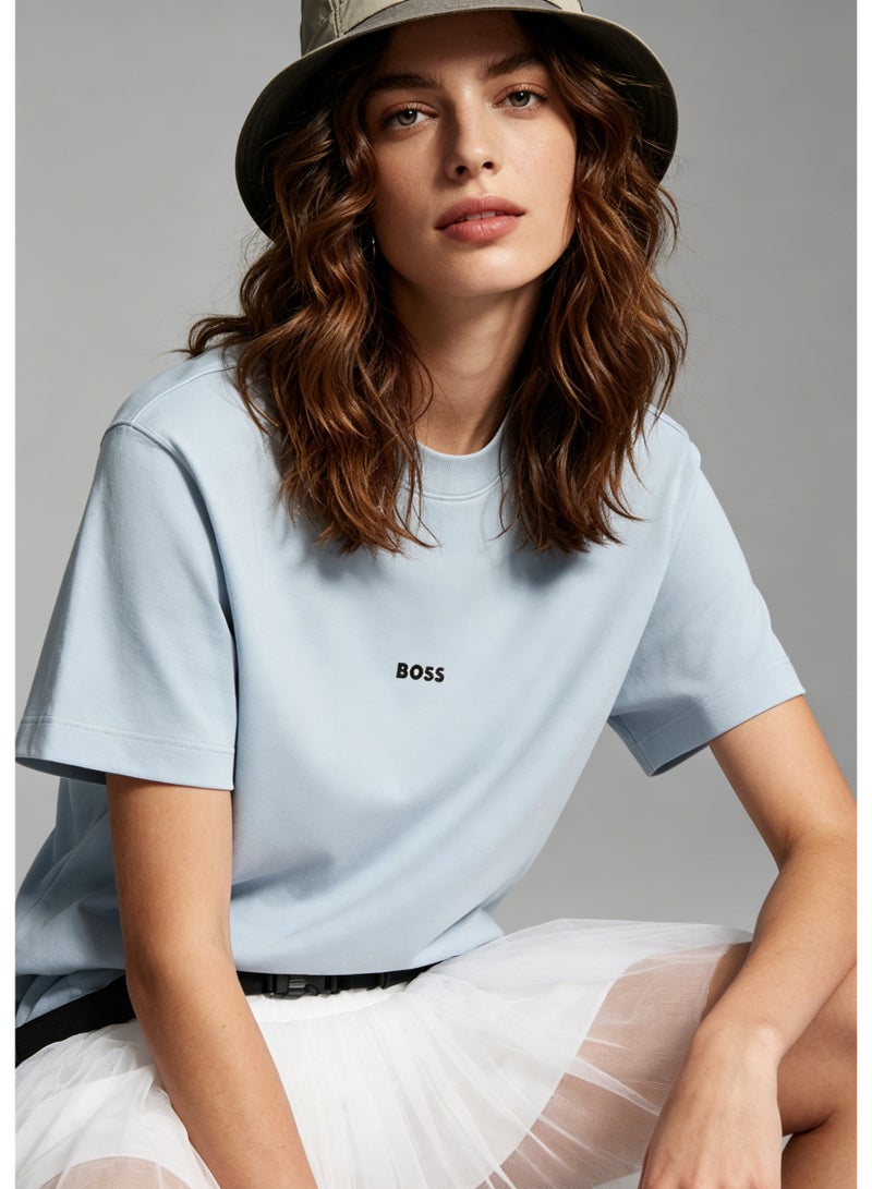 BOSS Unisex Loose Fit Cotton Crew Neck T-Shirt with Logo Print - Light Blue - Image 2
