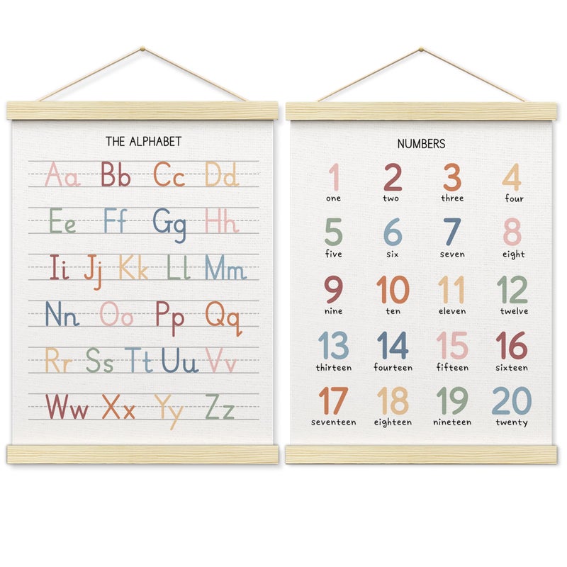 BONETAT Numbers alphabet poster for Nursery Toddlers, Play Room Wall Decor, ABC Wall Chart, Wall Hanging Decor for Toddler Playroom Decor Kids Wall Decor, Wooden Alphabet Banner-A02 - Image 1