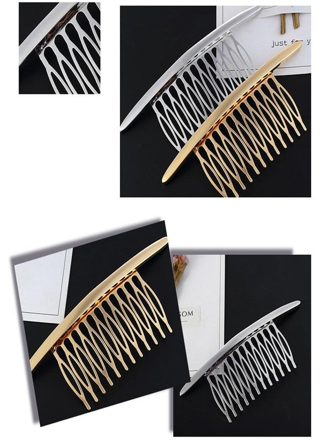 Quupy 2PCS Alloy Hair Comb - Silver & Gold Headwear Side Comb for French Twist - Sparkle Styling Tools & Hair Accessories for Women & Girls - Image 4