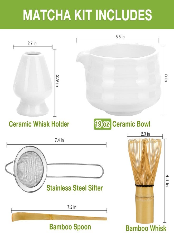 Mfacoy Matcha Whisk Set, Japanese Tea Set (5pcs) includes Matcha Bowl with Spout (19 oz), Bamboo Whisk and Matcha Scoop, Whisk Holder, Stainless Steel Sifter, Tea Making Tools, Matcha Kit - Image 2