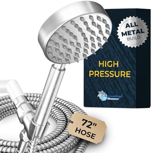 HammerHead Showers Solid Metal Handheld Shower Head with Hose and Brass Holder BRUSHED NICKEL 25 GPM High Pressure Shower Heads with Adjustable Shower Wand Bracket 6ft Flexible Extension