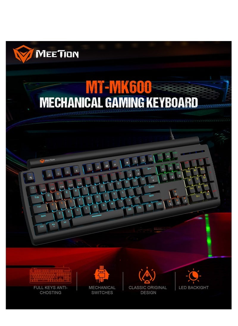 Meetion Meetion MK600 Mechanical Keyboard Anti-ghosting Full keys No. of keys 104/105 Keyboard Type best combination of RGB lights Black Body OS Compatibility Windows XP/Vista/7/8/10  MAC OS X Interface USB  - Image 5