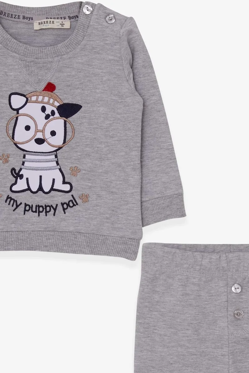 Breeze Baby Boy Tracksuit Set Glasses Dog Embroidered Gray Melange (9 Months-3 Years)