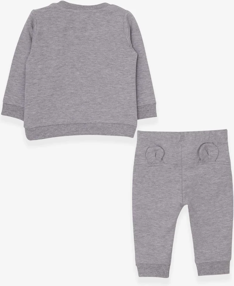 Breeze Baby Boy Tracksuit Set Glasses Dog Embroidered Gray Melange (9 Months-3 Years)