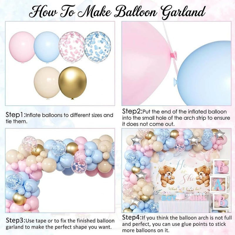LQSMBDTY Bear Gender Reveal Decorations - 108pcs Pink Blue Balloon Garland Kit,2 Daddy and Mommy To Be Tinplate Badge Pin,stickers,plates and napkins,4pcs Baby Box With Letters,Boy or Girl Party Supplies - Image 5