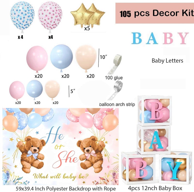 LQSMBDTY Bear Gender Reveal Decorations - 108pcs Pink Blue Balloon Garland Kit,2 Daddy and Mommy To Be Tinplate Badge Pin,stickers,plates and napkins,4pcs Baby Box With Letters,Boy or Girl Party Supplies - Image 4