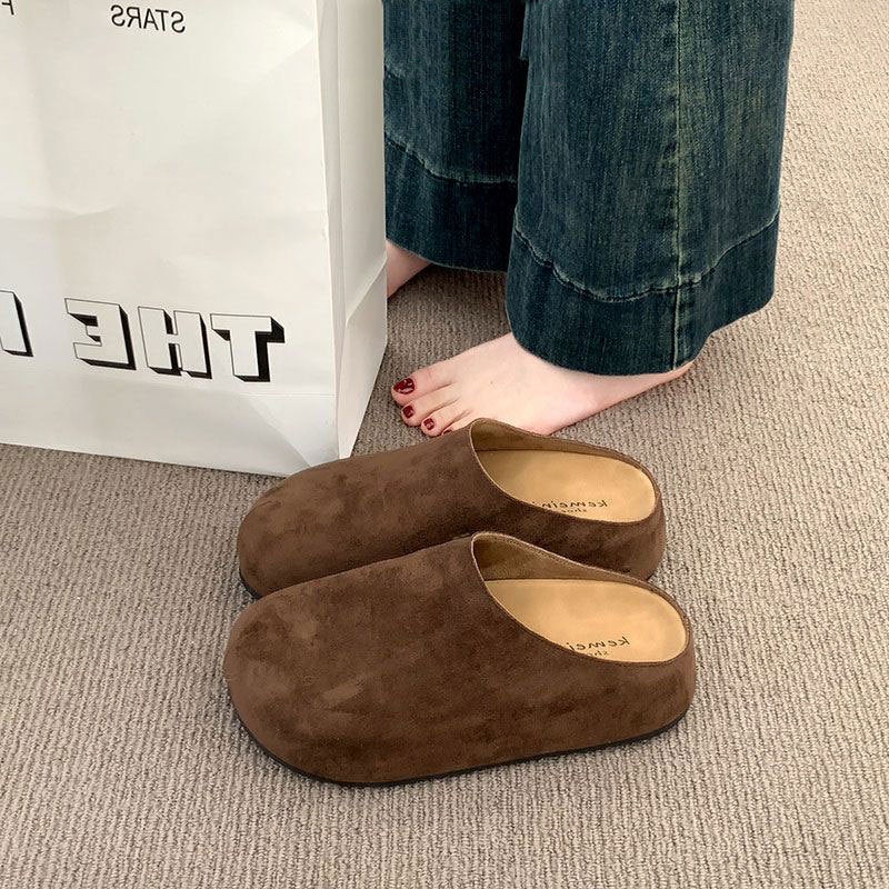 Genuine Leather Baotou Half Slippers Women'S Summer Outfit Lazy Slip-On Heightened Platform-Soled Birkenneth Shoes For Children - Image 4