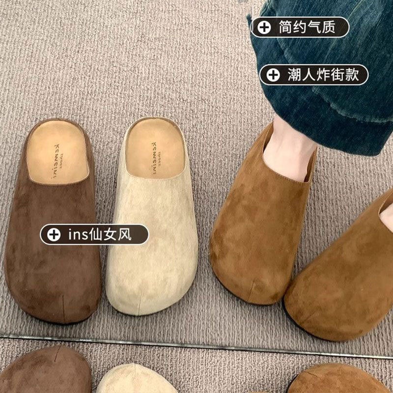Genuine Leather Baotou Half Slippers Women'S Summer Outfit Lazy Slip-On Heightened Platform-Soled Birkenneth Shoes For Children - Image 2