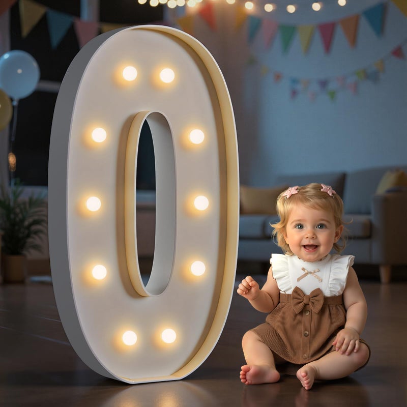 Imprsv 4FT Light Up Marquee Numbers for 30th Party Birthday Decorations, Mosaic Numbers for Balloons, Large Cardboard Number Zero Balloon Frame, Birthday Decor Blocks - Image 1