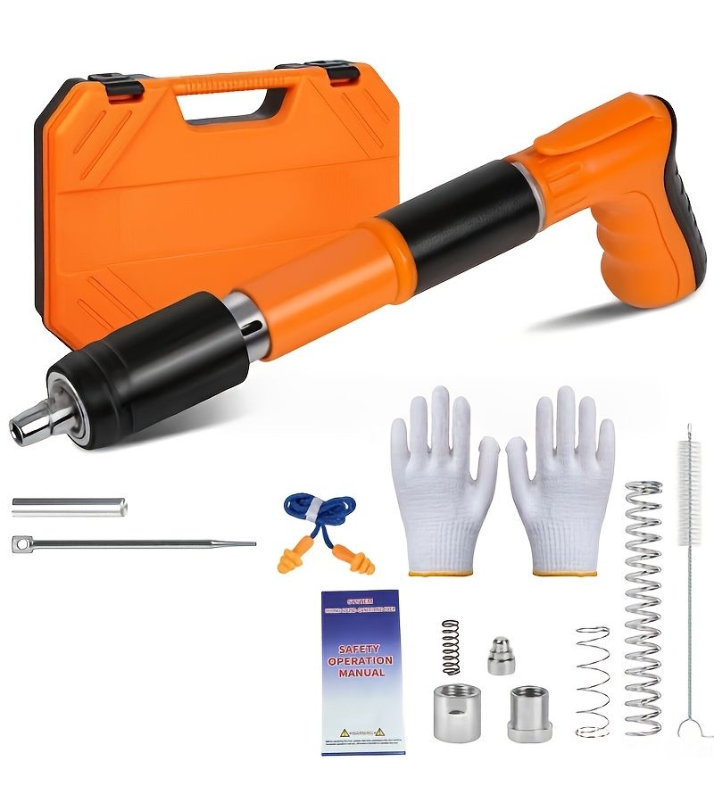 Heavy Duty Silent Manual Nail Gun Orange Super Strong One Second Trigger Second Generation With Handle Suitable For Concrete Wood Drywall Renovation Compatible With Nails Plugs And Pointed Tips - Image 1