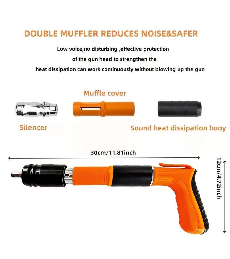 Heavy Duty Silent Manual Nail Gun Orange Super Strong One Second Trigger Second Generation With Handle Suitable For Concrete Wood Drywall Renovation Compatible With Nails Plugs And Pointed Tips - Image 2