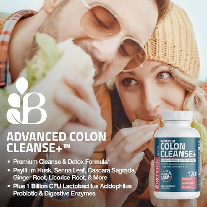 Bronson Advanced Colon Cleanse Premium 14 Day Cleanse & Detox Formula with Psyllium Husk, Senna Leaf, Cascara Sagrada, Ginger Root, Licorice Root & More, Non-GMO, 28 Capsules - Image 3